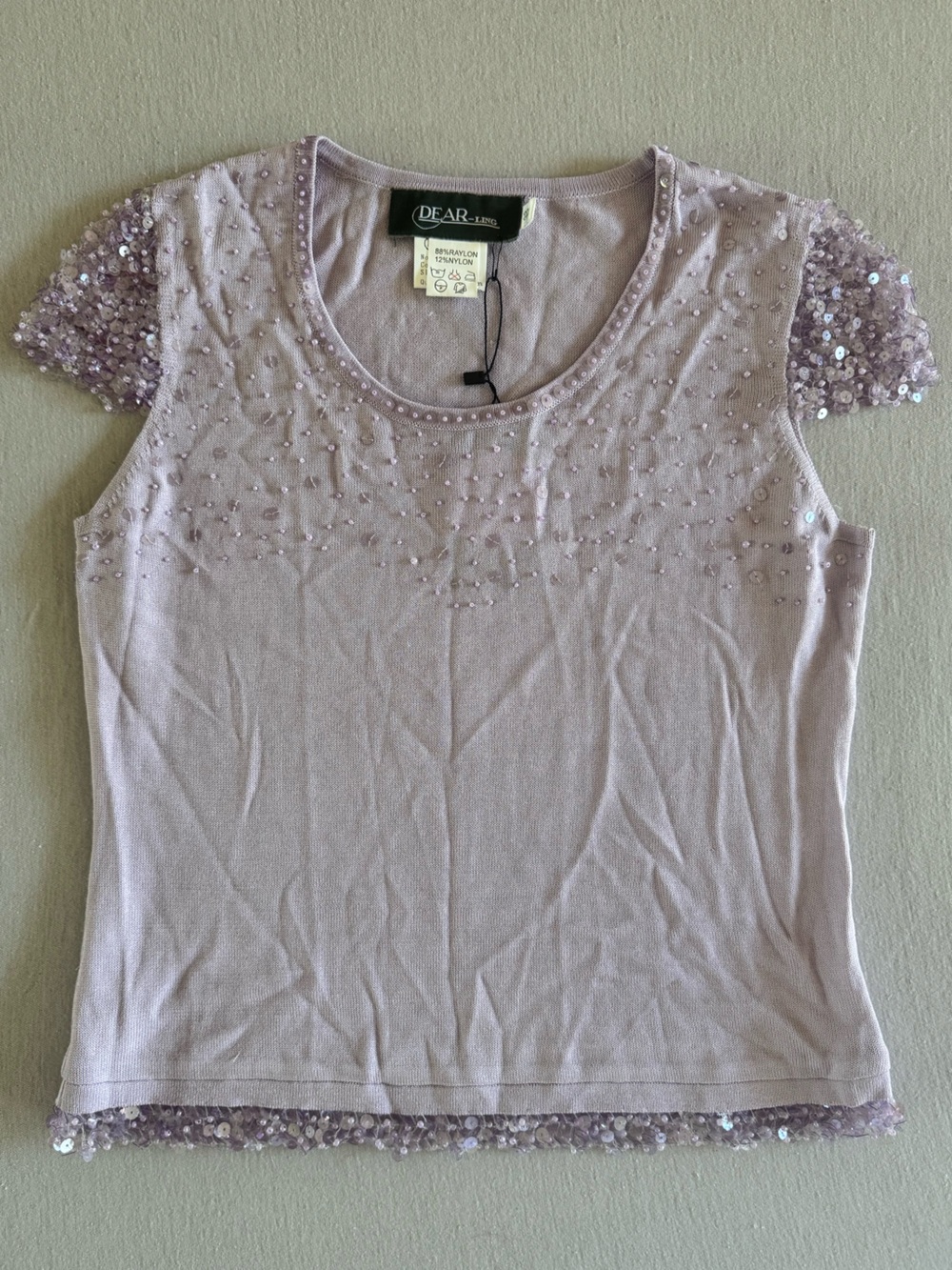 Vintage DEAR-Ling Lilac Sequin/Beaded Embellished Tank Top
